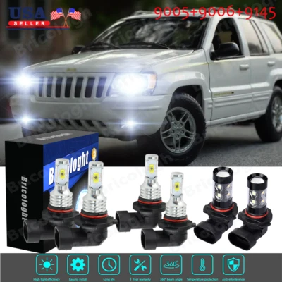 For Jeep Grand Cherokee 1999-04 - 6pc LED Headlight Bulbs Hi/Low Beam Fog Lights - Image 1 of 4