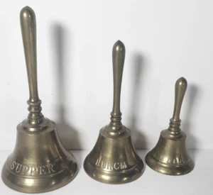 Vintage Brass Bells Supper Lunch Tea Kitchen 4-6” Gold Tone Set Of Three - Picture 1 of 8