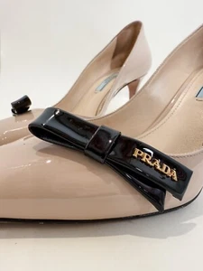 Prada Patent Leather Pumps with Logo Bows size 38.5 - Picture 1 of 8