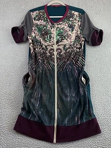 Vivienne Tam Fleur Watercolor Nylon Mesh Dress Front Zip Vintage Y2K Size Large - Picture 1 of 24