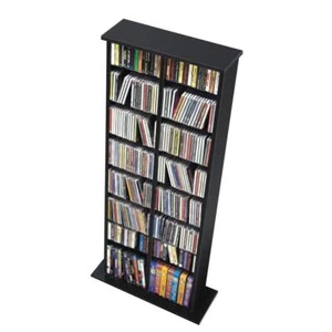 MultiMedia Storage Tower Black Central Divider Fully Adjustable Shelves Organize - Picture 1 of 5