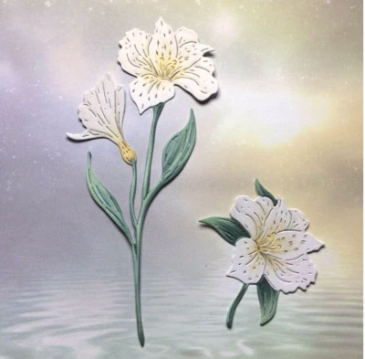 ORIENTAL LILY DIE CUTS.. X 12 PCS...CARNATION CRAFTS...CARD TOPPER..WHITE