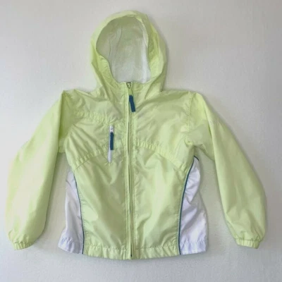 COLUMBIA Youth Size 6/6X Hooded Jacket Windbreaker Full Zip Up Yellow Teal White - Image 1 of 4