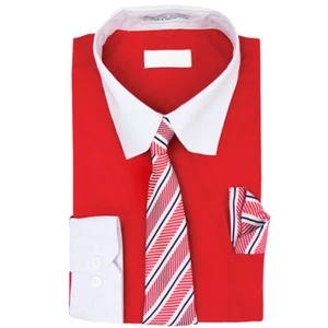 Boys Two Toned Dress Shirt Matching Tie & Hanky Toddler Kids Button Up Set - Picture 1 of 7