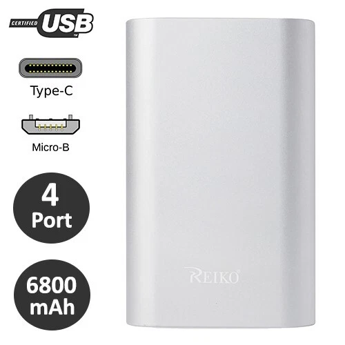 便携式移动电源 6800mAh 2A 带 2 USB 端口 USB-A C 型 & Micro B 银色 — 第 1/4 张图片