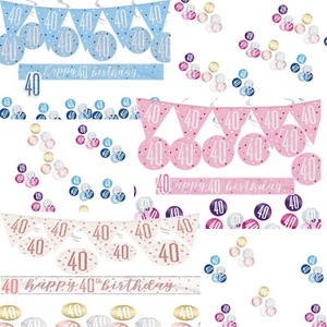 Kit de Decoración de Cumpleaños Paquete 40 Banderas Azul Oro Rosa Rosa Brillo Bunting - Imagen 1 de 7