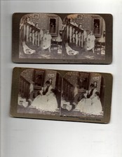 Stereoscope Cards (2) Girls in prayer Wasson, girls on steps International View