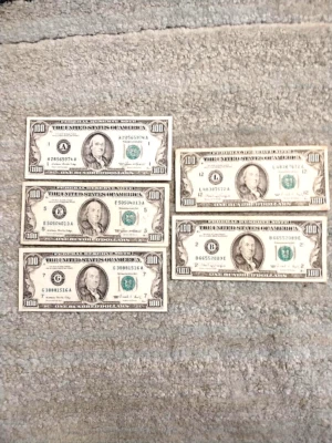 1985 '88 & '90 $100 FRN'S VF  A B E G & L DISTRICTS - (5) AVAIL SMALL PORTRAIT - Image 1 of 2