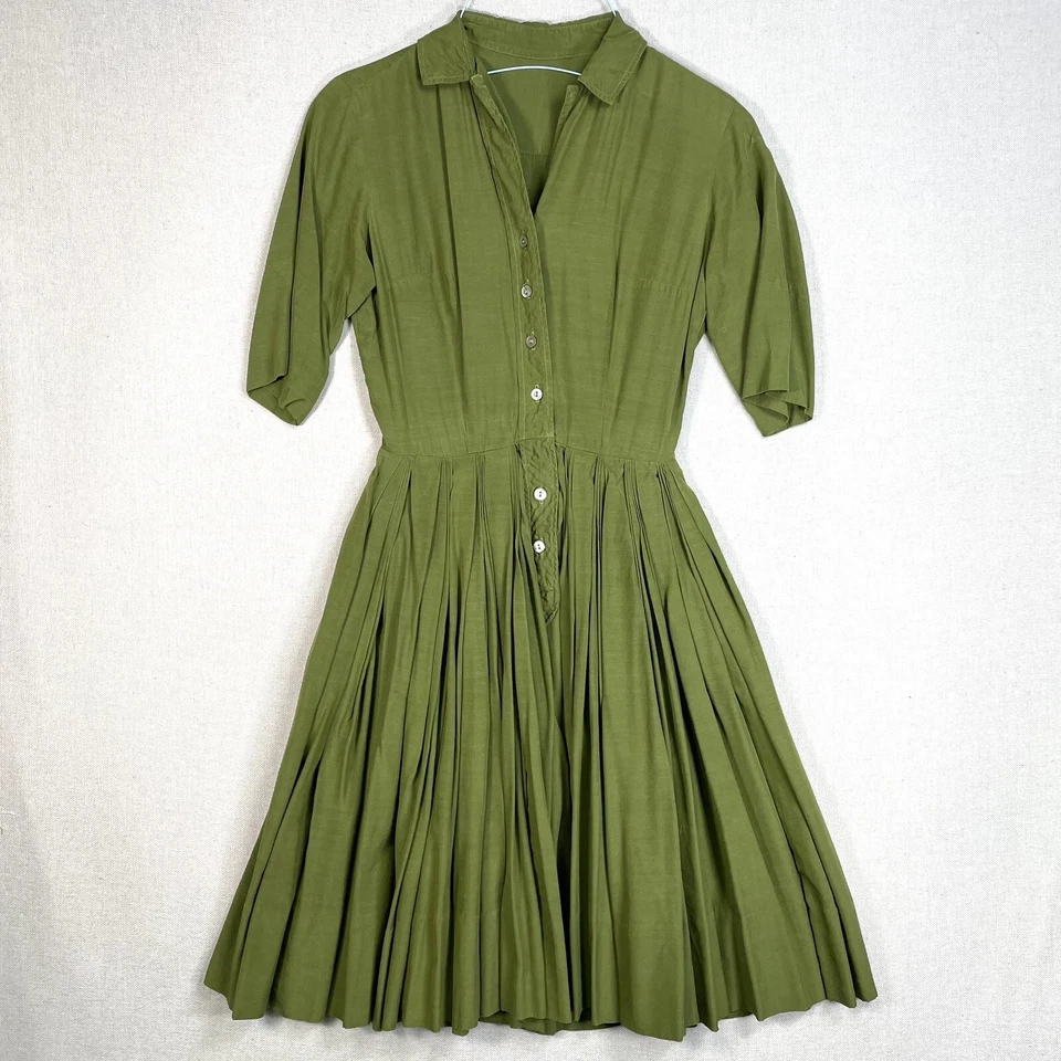 Vestido vintage anos 60 Marshall Field & Company tamanho 9 verde botão para baixo júnior S23 - Imagem 1 de 4