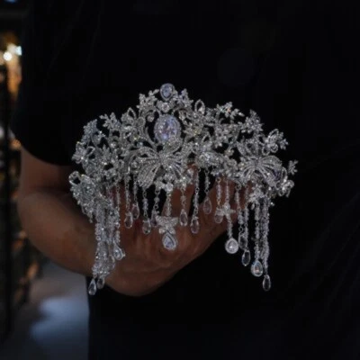 Acessório de cabelo feminino faixa de cabelo tiaras casamento cristal borlas real - Imagem 1 de 4