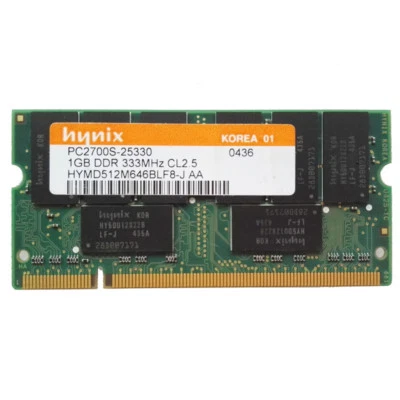 Hynix 1GB DDR PC2700S-25330 333MHz CL2.5 HYMD512M646BF8-J Sodimm Memory RAM - Image 1 of 2