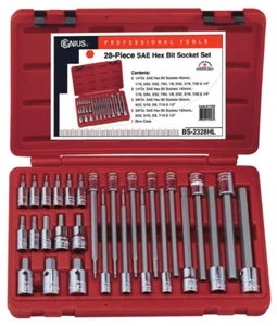 Genius Tools 28 Piece 1/4” & 3/8” Dr. SAE Hex Bit Socket Set BS-2328HL - Picture 1 of 2