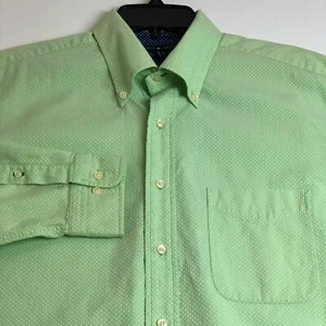 Tommy Hilfiger Button Up Shirt Mens Large 16 ½ 32 33 Green Polka Dot Long Sleeve - Picture 1 of 9