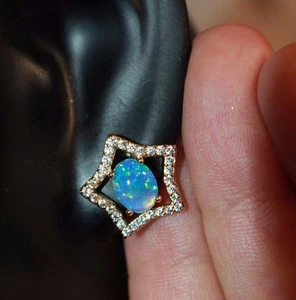 fire opal Cz earrings gemstone gold plate jewelry elegant cocktail stud style N6 - Picture 1 of 8
