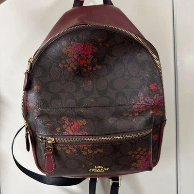 Import duty included  COACH Floral Pattern Backpack PVC Leather Brown Bordeau Si - Image 1 of 3