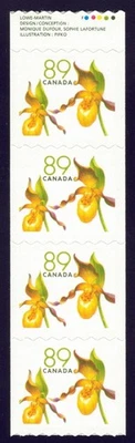 Canada sc#2129i Yellow Lady's Slipper, Strip of 4 with Gutter, Mint-NH - Image 1 of 2