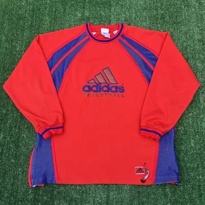 Camiseta deportiva de baloncesto Adidas de colección para hombre mediana holgada roja azul manga larga camisa años 90 Foto 1 de 4