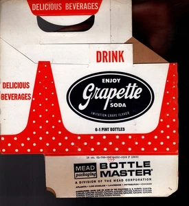 Grapette Soda "6-1Pint Bottle" 6 Pack Carton 16oz. Mead 01-798-950-S455C-0509 - Picture 1 of 5
