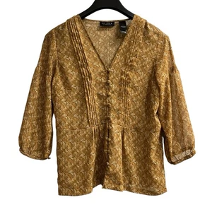 Vintage Y2K Axcess Liz Claiborne Top Womens M Sheer Brown Floral Pleated Boho - Picture 1 of 8