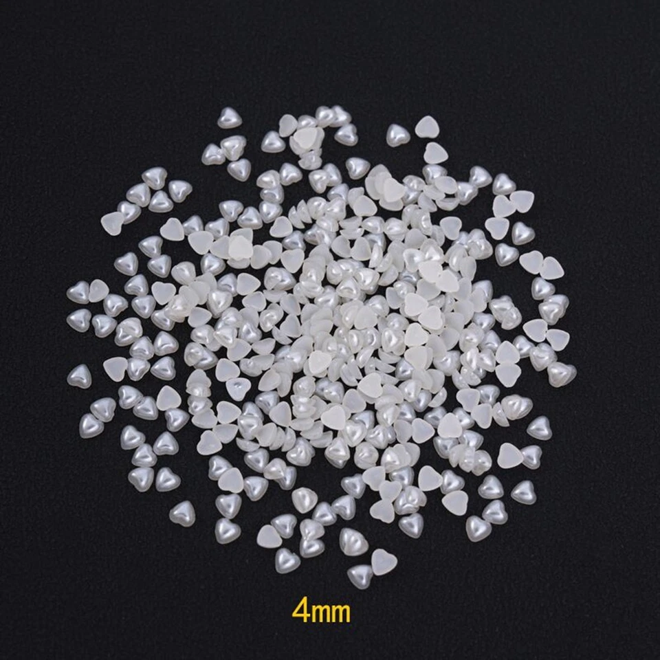 2000Pure White Acrylic Half Pearl Tiny FlatBack Heart Bead 4X4mm Scrapbook Craft - Image 1 of 4
