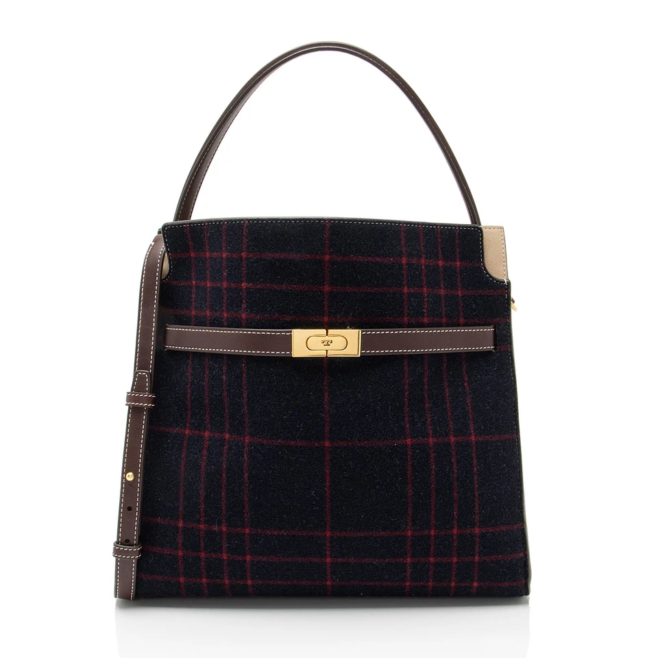 Cartera doble pequeña Tory Burch Lee Radziwill a cuadros de lana Foto 1 de 4