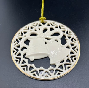 Lenox Ivory Porcelain Christmas Ornament CHURCH BELLS Gold Rim & Tassel 3.5 "New - Picture 1 of 4