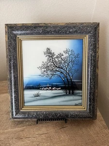 Winter Village Painting Framed Original Wall Art Signed 1987 Moody - Picture 1 of 11