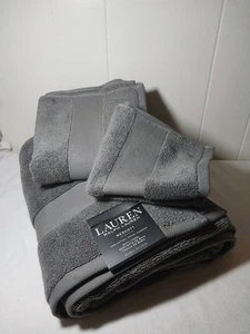 Juego de toallas Ralph Lauren Wescott grises 3 piezas baño lavado a mano nuevo con etiquetas - Imagen 1 de 9