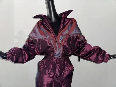 Vtg 80s 90s Sharkskin Ski Suit Pants Jacket Purple TSU International Jumpsuit M - Image 1 of 4