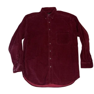 Vintage Eddie Bauer Corduroy Shirt L Tall Red Wine Plaid Hong Kong 100% Cotton - Picture 1 of 6