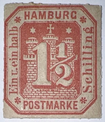 Travelstamps: 1866 Germany Hamburg Stamps Scott# 25 / Mi: # 21 Coat of Arms MOGH - Image 1 of 4