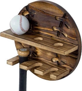 Percha de pared rustica de madera maciza quemada para bate de beisbol y estante - Bild 1 von 12