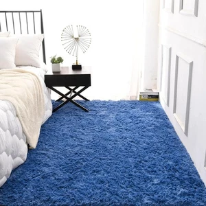 Floralux Area Rugs for Bedroom Living Room, 4x6 Rug, Dark Blue, Fluffy Fuzzy - Picture 1 of 5