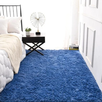 Floralux Area Rugs for Bedroom Living Room, 4x6 Rug, Dark Blue, Fluffy Fuzzy - Image 1 of 4