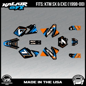 Graphics Kit for KTM 125/200/250/300/380 SX & EXC models 1998-2000 Bold - Cyan - Foto 1 di 4