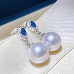 Exquisite AAAA 10-11mm Natural retro Zircon inlay Pearl earrings gold filled - Picture 1 of 5