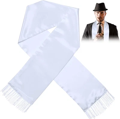 Bufanda Blanca Hombres 1920 Bufanda con Borlas Halloween Disfraz Mantón Largo Elegante Dre Foto 1 de 4