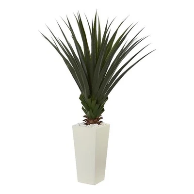 Planta artificial de agave puntiagudo casi natural de 5 pies en maceta de torre blanca en verde Foto 1 de 3