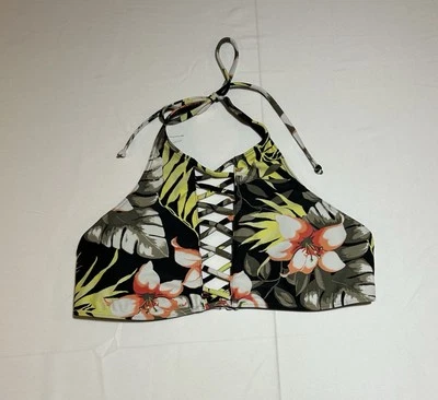 Top de bikini acolchado Hollister grande floral cuello alto usado Foto 1 de 4