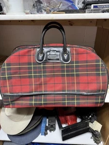 Vintage 1960er Leeds rot Tartan Reisetasche Retro Scotch kariert Gepäck, Übernachtung - Bild 1 von 16