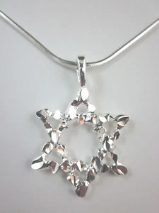 Silver Plated Large Star of David Diamond Cut Pendant 18" Square Snake Chain - Picture 1 of 3
