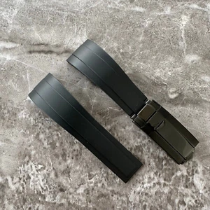Cinturino orologio gomma silicone nero Oysterflex 20 mm chiusura nera per orologi Rolex - Foto 1 di 8