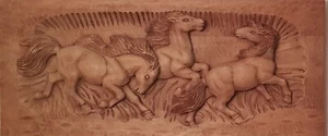 Rarität Holzschnitzerei Wandbild Motiv wilde Pferde - Bild 1 von 6