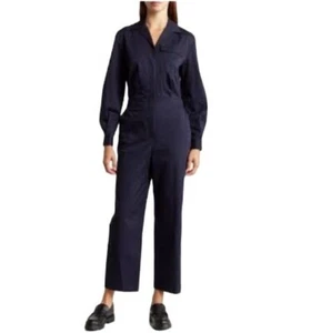 Theory Peak Lapel Long Sleeve Chino Style Wash Shirt Jumpsuit In Blue Size 0 - Picture 1 of 13
