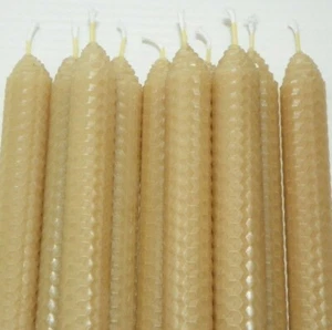 NEW 12 BEESWAX CANDLES: HAND-ROLLED ALL-NATURAL, SET: 12 TAPERS, Romantic Dinner - Picture 1 of 3