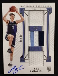 Jake Laravia 2022-23 Panini National Treasures 80/99 Triple Patch Auto RC RPA