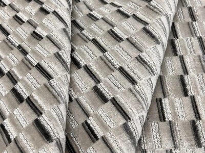 Clarke & Clarke Cut Velvet Squares Uphol Fabric- Cubis / Stone 0.90 yds F1240/06 - Image 1 of 4