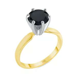 1,50 kt runder schwarzer echter massiver 14 K Gelbgold Solitär Verlobungsring Ehering - Bild 1 von 3