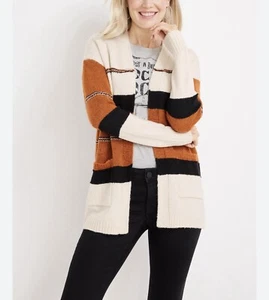 Maurices White Black & Orange Striped Slouchy Knit Cardigan Medium Women’s - Picture 1 of 11