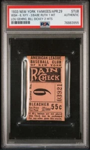 4 29 1933 Babe Ruth Hit Lou Gehrig Streak Yankees Baseball Ticket Stub Pop 1 PSA - Picture 1 of 6